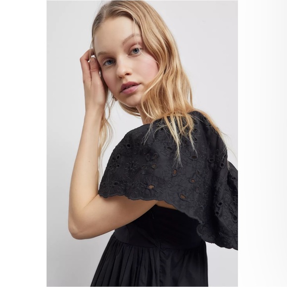 NWT En Saison Eyelet Detail Flutter Sleeve Poplin Maxi Dress Nordstrom Black NWT - Picture 4 of 7